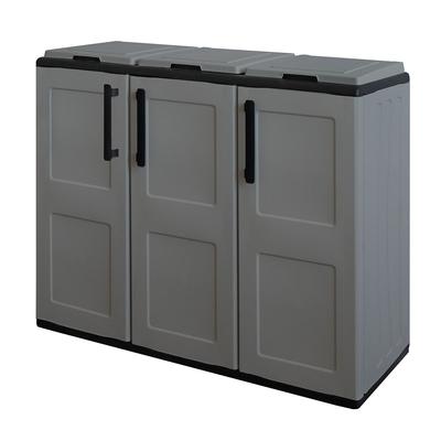 Schrank für die getrennte Sammlung von 3 Abfalleimern Grau - Recyclingmöbel für den Außenbereich Grau - Abmessungen 102 x 37 x 84 cm - - INECT. INTEC