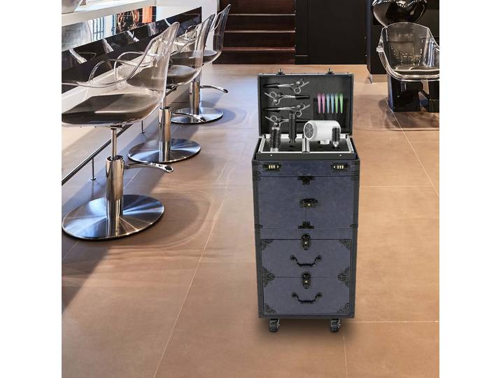 Trolley de maquillage, grand trolley de rangement pour cosmétiques, trolley de maquillage verrouillable, valise de maquillage à roulettes avec freins, pour salons de coiffure, maisons