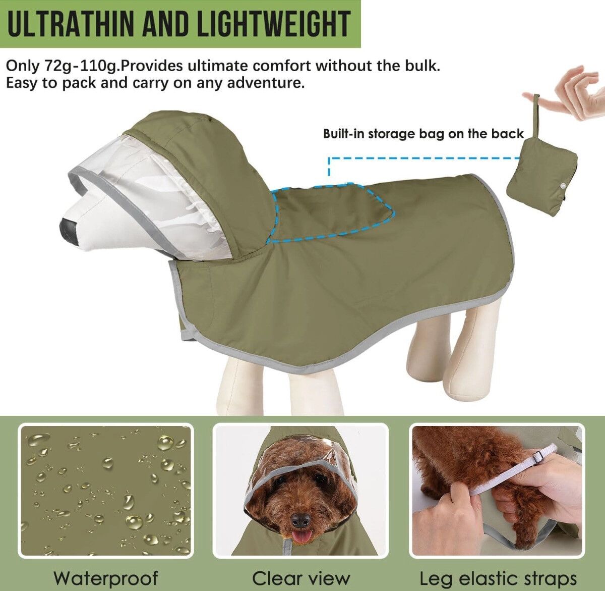 INF Manteau de Pluie Réfléchissant en PU avec Capuche Ajustable - Imperméable pour Chien, Visibilité Renforcée L