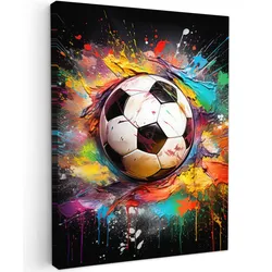 LEINWANDBILD Fußball - Farbe - Farben - Schwarz - Weiß Wandbild Wohnzimmer 60x80 cm