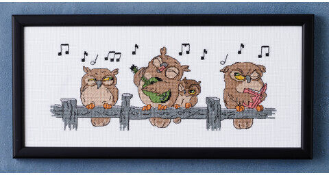 Stickbild "Eulen-Serenade", 35 x 15 cm