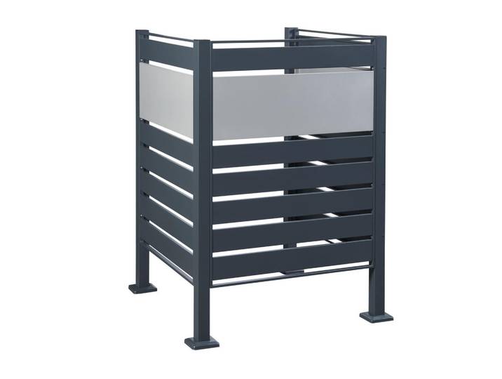 [en.casa] Mülltonnenbox Uusikaupunki, Silberfarben, Anthrazit, Metall, 91x120x91 cm, Gartenzubehör, Gartenmöbel-Schutzhüllen