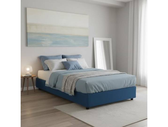 Talamo Italia - Lit double Azzurra\, Lit coffre en tissu\, Ouverture frontale\, adapté pour matelas 140x190 cm\, 100% Made in Italy\, Bleu