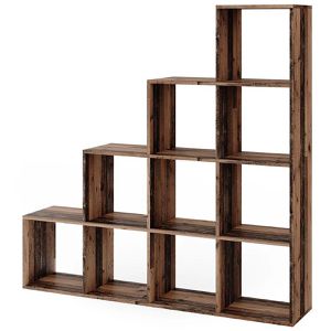 Vicco Bücherregal 14302, dunkelbraun, Stufenregal aus Holz, 10 Fächer, 143 x 143 x 29cm