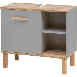 Schildmeyer Waschbeckenunterschrank Padua 148823, stehend, platingrau, mit Tür & 2 offenen Fächern, 65,2 x 60,1 x 35 cm