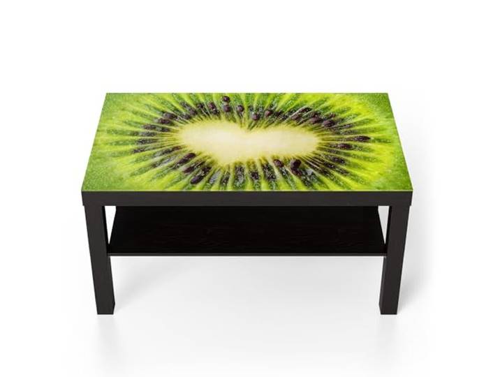 DEQORI Glastisch schwarz groß 90x50 cm Motiv Herzliche Kiwifrucht ausgefallener Beistelltisch aus Glas Hochglanz Couchtisch fürs Wohnzimmer moderner Couch Tisch mit Design