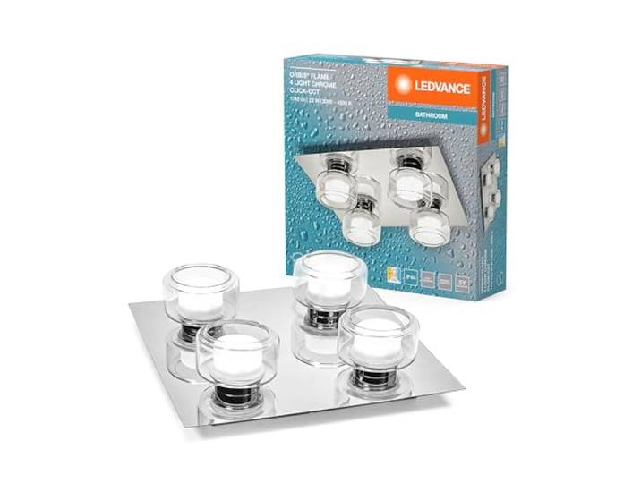 LEDVANCE ORBIS Flame Wand- und Deckenleuchte mit LED, Chrom, 22W, 1400lm, 3000/4000K, Farbtemperatur via Wandschalter einstellbar (kaltweiß und warmweiß), IP44 Schutz vor Fremdkörpern und Spritzwasser