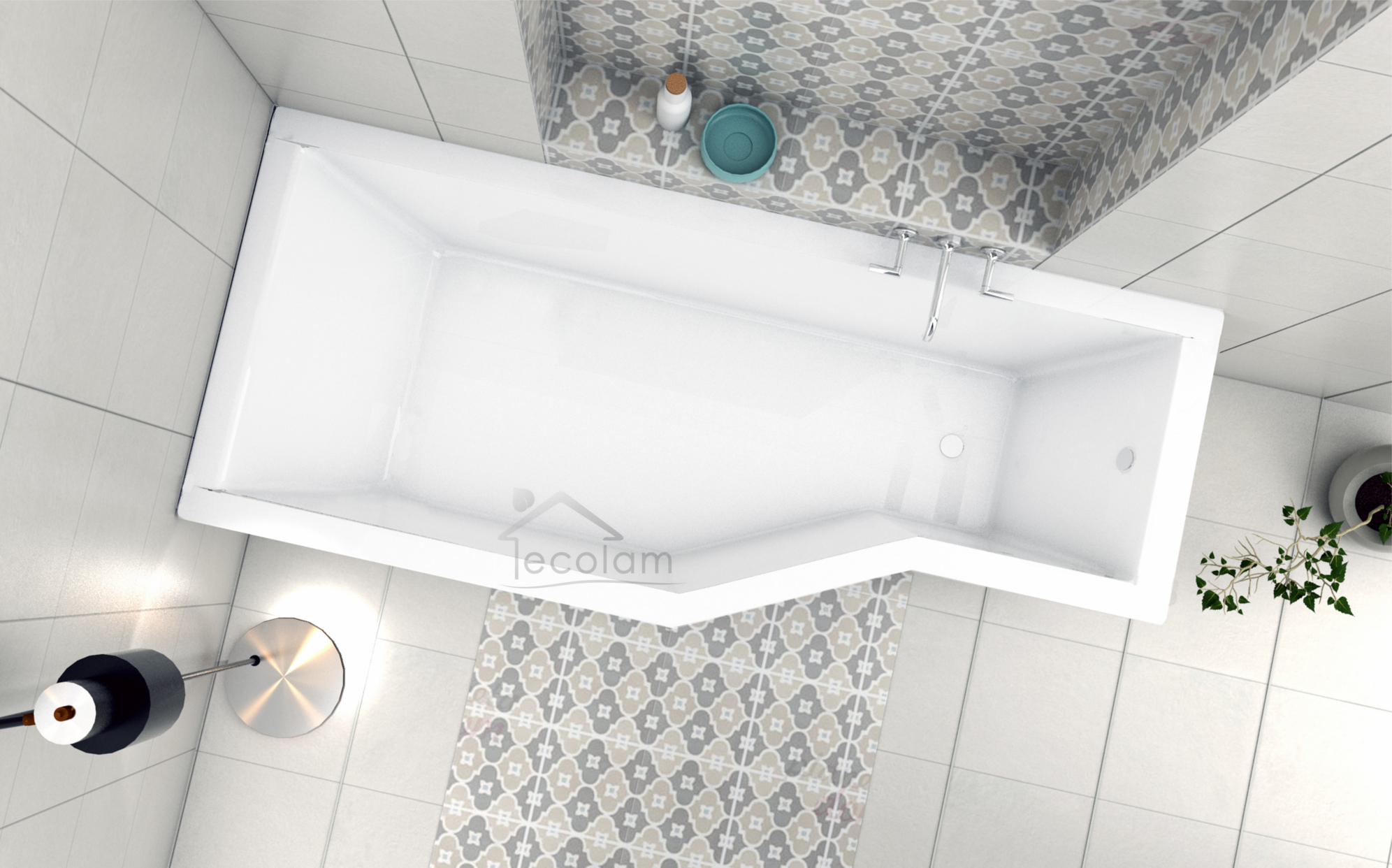 ECOLAM raumsparende Badewanne Eckbadewanne Rechteck Wanne IN-Besco 170x75 LINKS Schürze Ablaufgarnitur Füße Silikon GRATIS