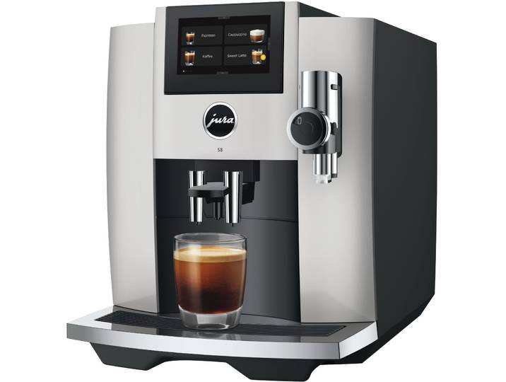 JURA Kaffeevollautomat 15482 S8 (EB) , silber (platin (eb)), B:34,8cm H:28cm T:44,6cm, Kaffeevollautomaten, 27 Spezialitäten, Touch, Sweet Foam & Sirupaufsatz, Kaffeevollautomat
