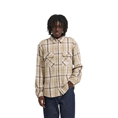 Langarmhemd ELEMENT "Hueco 2Pkt Midweight", Herren, Gr. M, beige (pumice, java plaid), Obermaterial: 60% Baumwolle, 40% Baumwolle., Hemden