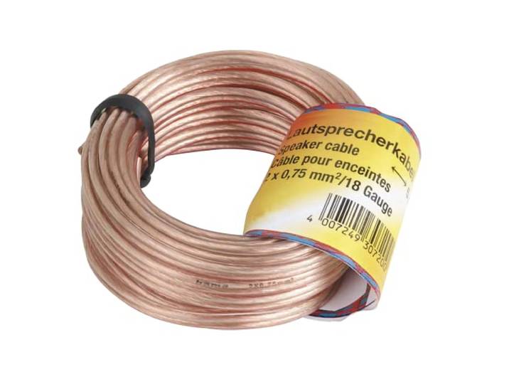 Hama luidsprekerkabel (snoer, 2 kernen, 2 x 0,75 mm, met klem, schroefverbinding, 10 m) transparant