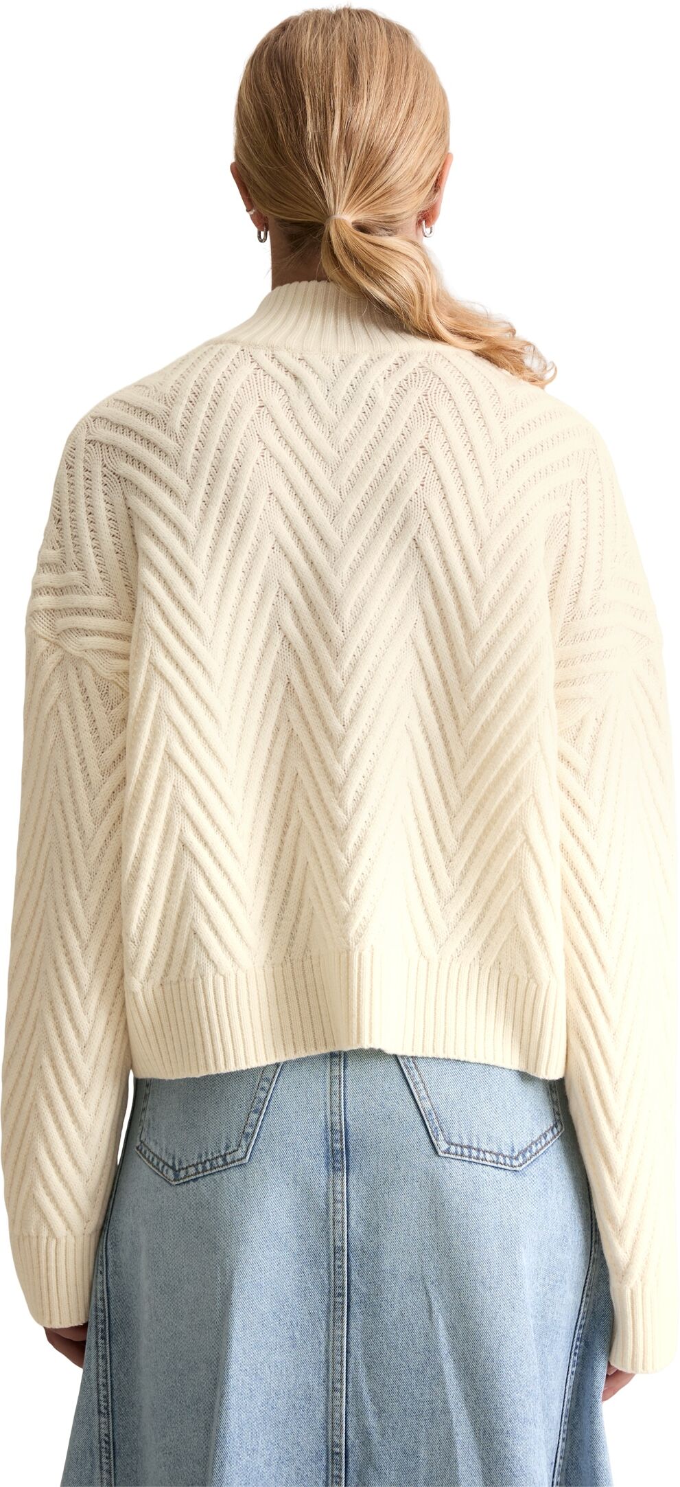 Marc O' Polo Troyer MARC O'POLO DENIM, Damen, Gr. M, beige (weiß blush), Strick, Obermaterial: 70% Schurwolle, 30% Polyacryl, relaxed fit, Rippbündchen, Pullover Troyer, relaxed fit aus weichem Schurwolle-Mix, 3D-Zickzack-Design weiß blush M