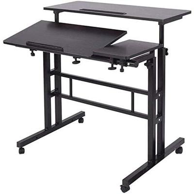 höhenverstellbarer Sitz-Steh Schreibtisch 80x60cm, Stehpult, drehbar, Mobiler Stehtisch mit neigbar Tischplatte, Schwarz