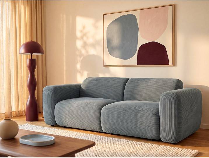 Sofa 3-Sitzer aus blauem Feinrippen-Samt - POGNI