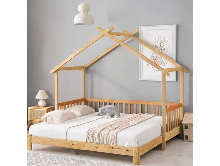 Lit cabane extensible en bois massif naturel 90x200 cm évolutif en 180x200 cm