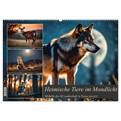 Heimische Tiere im Mondlicht (Wandkalender 2026 DIN A2 quer), CALVENDO Monatskalender
