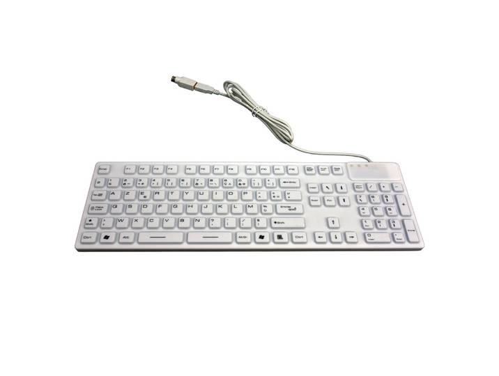 MCL WATERPROOF IP68 WIRED, Taille réelle (100 %), Avec fil, USB + PS/2, Clavier à membrane, AZERTY, Blanc MP1A99AZZZACK729W
