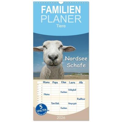 Familienplaner 2026 - Nordsee Schafe mit 5 Spalten (Wandkalender, 21 x 45 cm) CALVENDO
