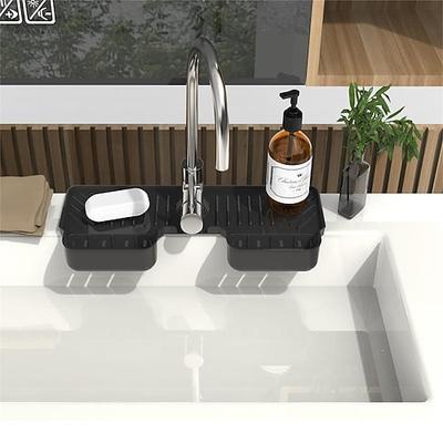 Verstellbarer Silikon-Schwammhalter, Wasserhahn-Wasserauffangmatte, saugfähige 2-in-1-Wasserhahn-Spritzmatte, Abfluss-Wasserhahn-Wasserauffangmatte, Schwammhalter über dem Wasserhahn,