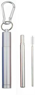 Inspire Curations Collapsible Stainless Steel Straw Set Reusable Telescopic Travel Drinking Straw With Case silver Set