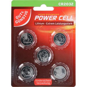 Gut&Günstig Knopfzelle CR2032, 210 mAh, Lithium, 5 Stück
