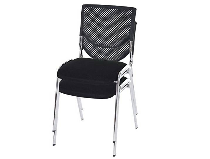 Mendler 2er-Set Besucherstuhl T401 - Sitz schwarz, Füße Chrom Konferenzstuhl, stapelbar, Stoff/Textil