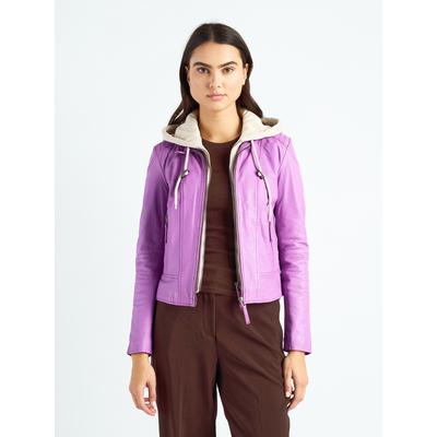 Lederjacke MAZE "42021133", Damen, Gr. M, lila (lila lila), Obermaterial: 100% Lammleder. Innenfutter: 100% Polyester. Kapuze: 55% Baumwolle, 45% Polyester, Jacken