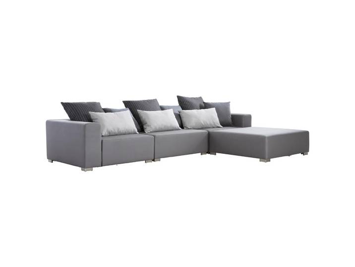 Livetastic Loungesofa Cubick Out, Hellgrau, 4-teilig, 3-Sitzer, Füllung: Daunen, Silikon, Eckteil, L-Form, links montierbar, seitenverkehrt montierbar, rechts montierbar, 330x220 cm, UV-beständig, Loungemöbel, Outdoorsofas