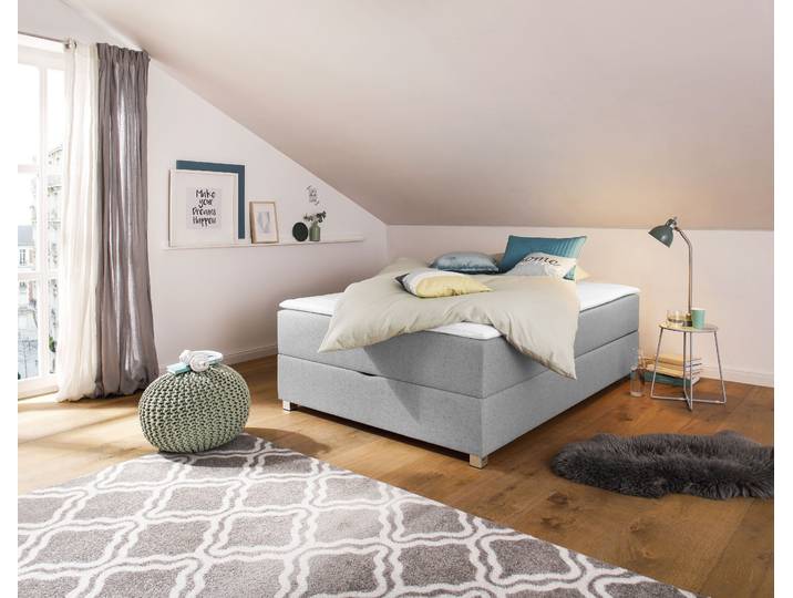 Boxbett, 140x220 cm, Struktur Fein, Hellgrau, Bettkasten, Modern, Inosign