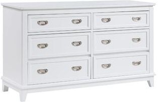 Benjara Sely Dresser, 55 Inch, 6 Drawers, White Wood, Nickel Ring Handles