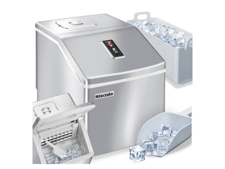tectake Elektrischer Eiswürfelbereiter Eiswürfelmaschine mit Eiskorb, Eisschaufel und 2,2-l-Wassertank, klare Eiswürfel, 24 Stück je Zyklus, 13 kg in 24 h, leicht bedienbar