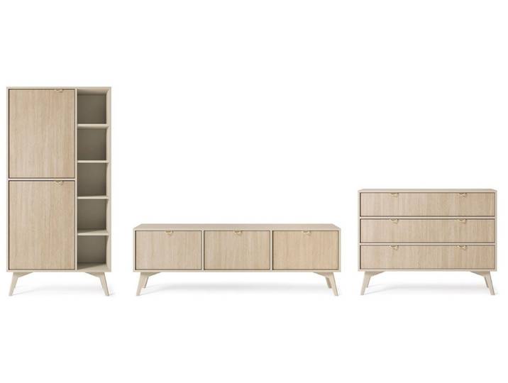 Feldmann-Wohnen Wohnwand Forest, (Forest, Wohnzimmer-Set), 3-teilig beige / Herringbone Skandi