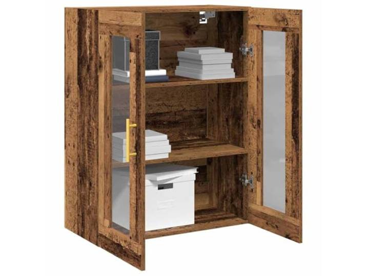 KTHLBRH Wandschrank aus altem Holz, 69,5 x 34 x 90 cm Mehrschichtholz, 2 Glastüren, Einlegeböden, goldene Griffe, modernes Design