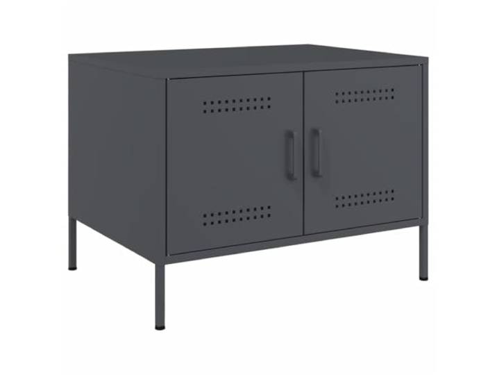HEFZGDB Industrie-Stil Couchtisch Anthrazit 68x50x50,5 cm Stahl Gestell mit verstellbaren Beinen und praktischer Tür für Stauraum, robuster Sofatisch mit kaltgewalztem Stahl,