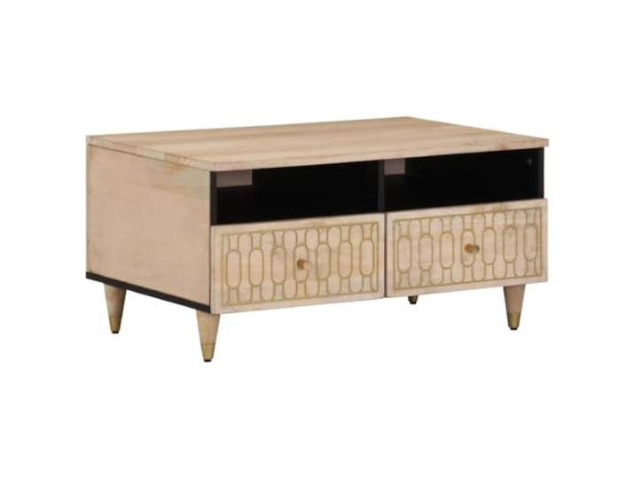 HEFZGDB Massivholz Couchtisch Mango 80x54x40 cm mit Stauraum und robuster Tischplatte, handgeschnitztes Design für Elegantes Wohnzimmer, praktische Tür zur Aufbewahrung, langlebiger