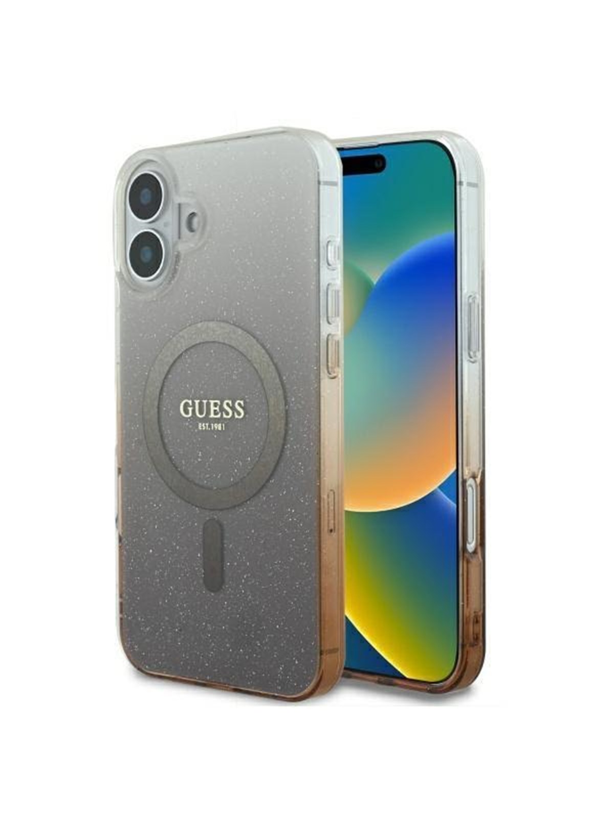 GUESS IML Glitter Gradient MagSafe Case for iPhone 16 - Brown