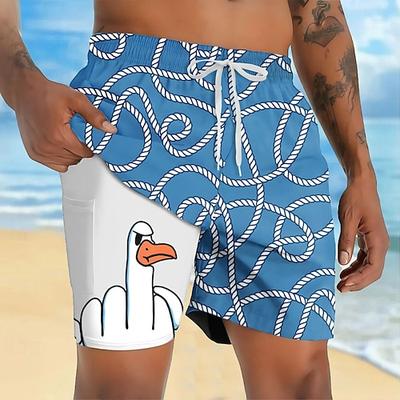 Herren Tiermotiv Lustig Ente Gefütterte Shorts 2 in 1 Badeshorts Badeshorts Mittlere Taille Hawaiianisch Urlaub Ferien Strandbekleidung Seitentaschen Mit Kompressionsfutter Elastischer Kordelzug in
