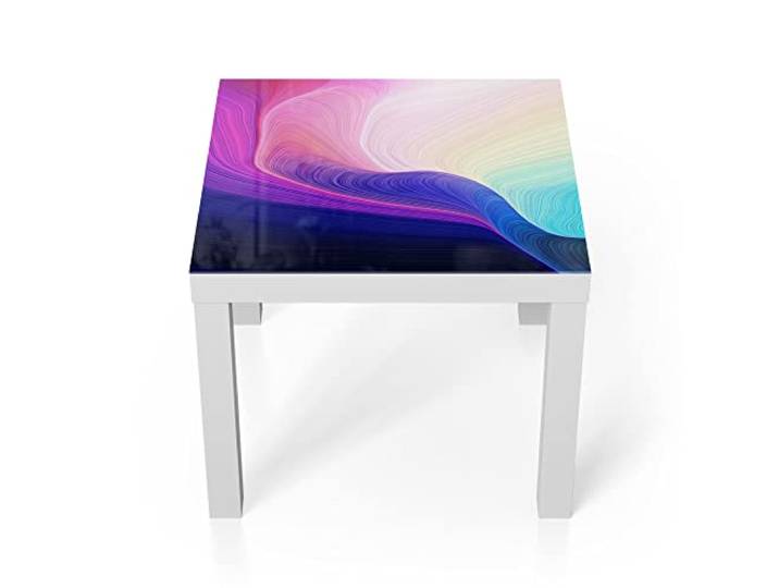 DEQORI Glastisch weiß klein 55x55 cm Motiv Polychromer Farbfluss ausgefallener Beistelltisch aus Glas Hochglanz Couchtisch fürs Wohnzimmer moderner Couch Tisch mit Design