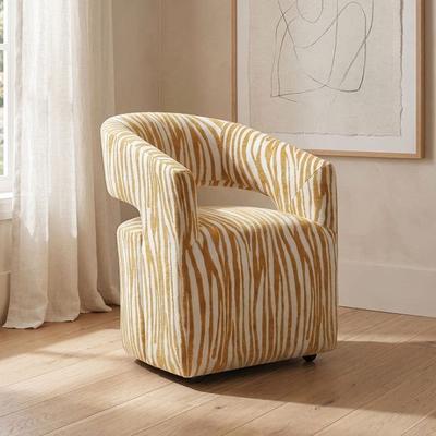 Esofastore Contemporary Masked Weaver Yellow Finish Solid Wood Dining Arm Chair w Casters