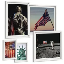 BILDER SET 5er Set - 50x50 cm & 20x30 cm & 40x60 cm Weißer Rahmen - Ruhige Landschaften am Strand der Sonne