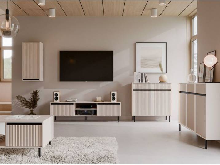 Meuble TV 2 tiroirs - OSAKA - 179 cm - beige