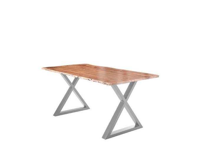SAM® Baumkantentisch Ando, massives Akazienholz, natürliche Baumkante, Metallgestell X-Form