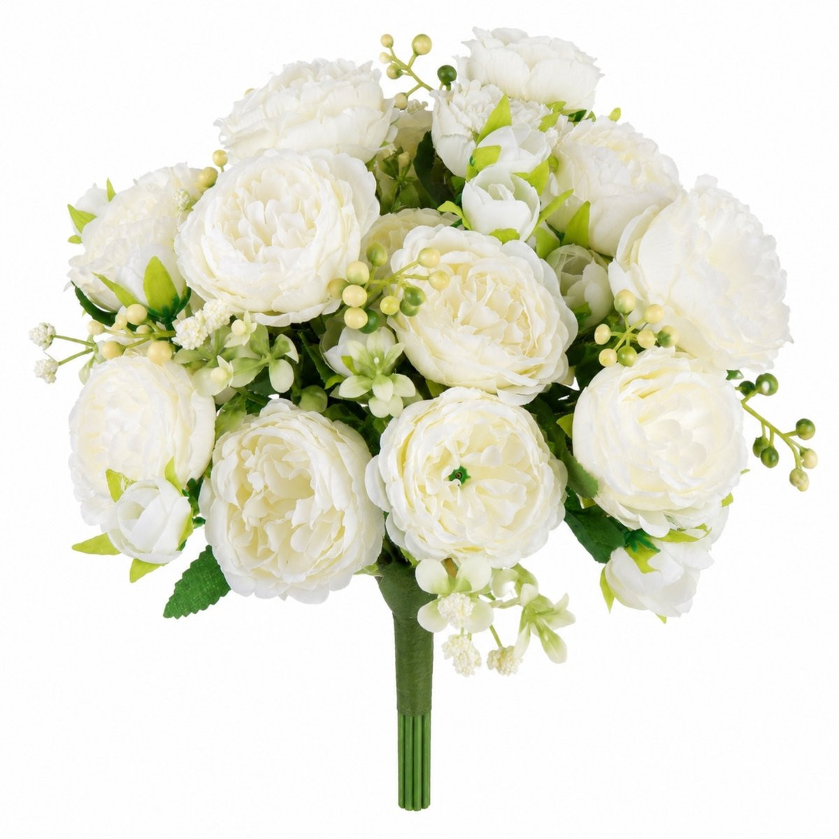 ROSIFY Kunstbloemen - Kunst Pioenrozen Wit - 4 Stelen - 30 cm