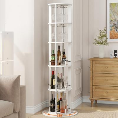 Freestanding Wine Bar Cabinet With 360° Rotating Design Wine Glass Rack