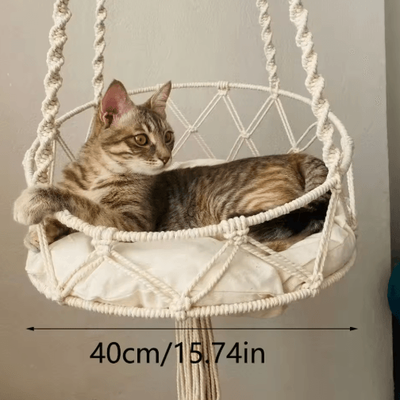 Inspire Picks Hand Woven Boho Hanging Cat Hammock Cozy Elevated Bed For Kittens & Cats m