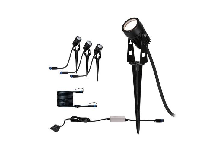 Paulmann Plug & Shine LED-Erdspießspot 3er-Set Basisset Spots, schwarz, Metall