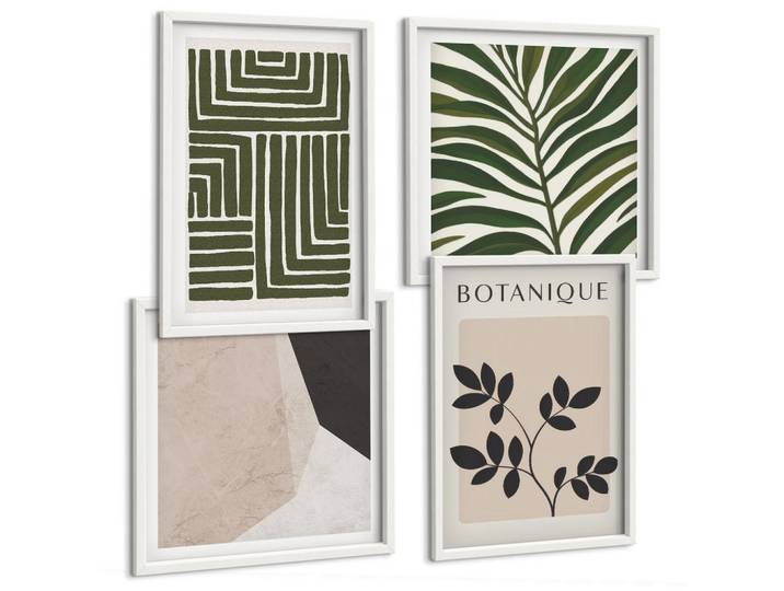 Tulup Bilder SET 4er Set - 50x50 cm & 40x60 cm Weißer Rahmen - Botanische Boho-Kompositionen, Kunststoff, Rechteckig, 50x50 cm, gerahmt, Bilder & Rahmen, Bilder
