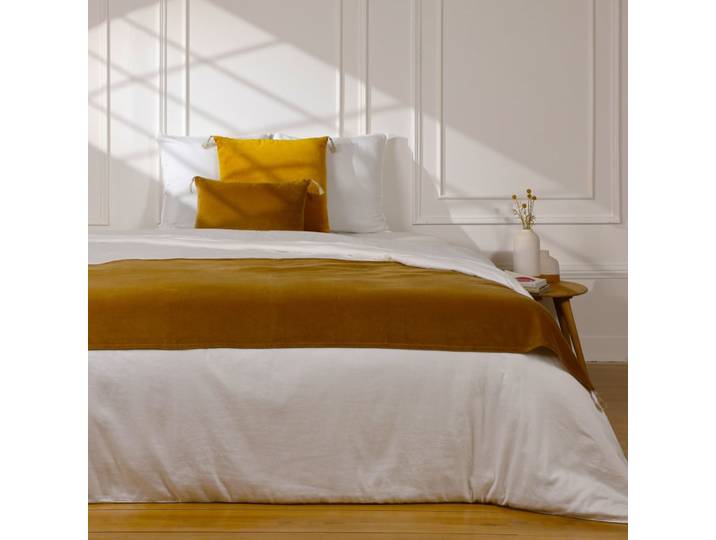 Chemin de lit velours de coton 90x200 brun tabac