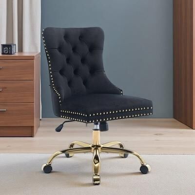 Adjustable Swivel Desk Chair with Nailhead Trim & Button Back, Ergonomic Home Office Seating with Triple-Elastic Cushion Support