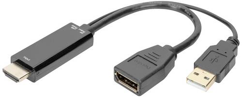 Digitus DisplayPort / HDMI / USB Anschlusskabel DisplayPort Buchse, HDMI-A Stecker, USB-A Stecker 0.2m Schwarz AK-330101-002-S 4K